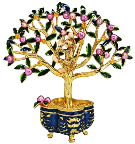 Juanxian Fengshui Gift Peach Money Tree With Magic Monkey And 9 Coins Chinese Peace Wealth Porsperity Success Good Luck Home Decorating Décor