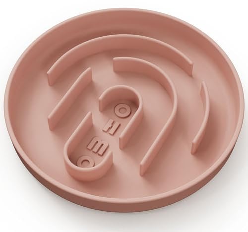 OHMO Slow Feeder Dog Cat Bowl (Small, Circular), Silicone Puppy Food Bowl Anti-Gulping Slow Down Small Dogs Eating Anti Choking No Suction Cup, Coral