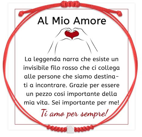FANCIBAND Regalo San Valentino per Lei, Bracciale Filo Rosso in Argento 925, Braccialetti Rossi Donna Regalo per Fidanzata Moglie Coppia Anniversario Compleanno Matrimonio Natale