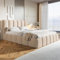 MOTIVENA Nunu Bubble Bett 180x200, Polsterbett 180x200 mit Bettkasten, Polsterbett 180x200 mit Stauraum, Polsterbett 180x200 Boucle, mit Lattenrost, mit Kopfteil, ohne Matratze, Beige