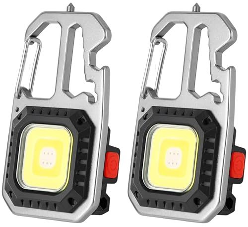 Binnan 2pcs Mini Lampe de Travail Portable, Porte-clés Lampe de Poche, 7 Modes Étanche Lampes D'inspection Rechargeable, Base Magnétique, pour Camping/Réparation/Urgence