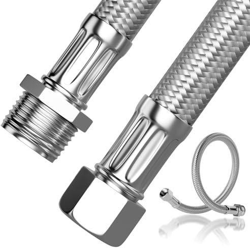 Zephyra 2 Pièces 20CM 304 Tuyau Flexible en Acier Inoxydable, Tuyau Blindé, Flexible Robinet, Écrou de Raccord 3/8 x Filetage Extérieur 3/8, Rallonge pour Robinet, Robinet D'angle et Chauffe-eau