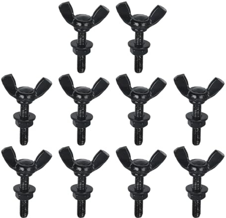 Pastlla Flügelschrauben M4 0,8 x 20 mm, 304 Edelstahl, Flügelschrauben mit 10 Muttern und 10 runden Stahlplatten, Flügelbolzen, Daumen-Handschrauben für elektronische Geräte (M4, schwarz), 10 Stück