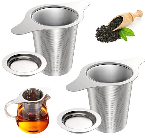 2 Pack Tea Infuser 304 Stainless Steel Mesh Strainer with Heat Proof Handles, Tea Filter for Teapots Mugs Cups to Brewing Steeping Loose Leaf Tea and Coffee, Large Capacity