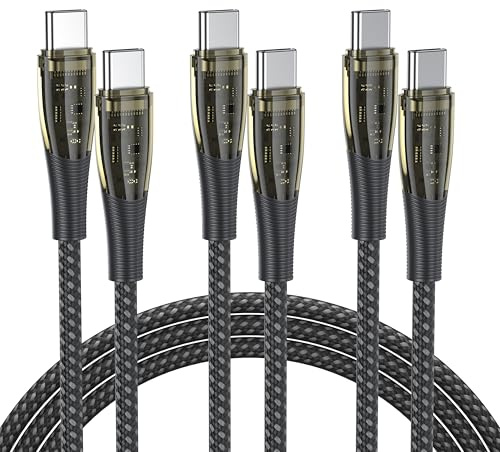 BENFEI Cable USB C a USB C 100W [3 Paquete, 1M], Cable de Carga Rápida Transparente para iPhone 17/16/15 Pro/Pro Max/Plus, iPad, MacBook, Samsung Galaxy S25/S24/S23, Google Pixel