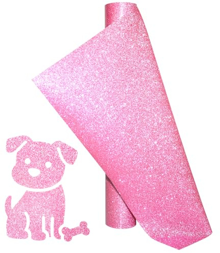 Glitter Pink Vinyl Glitter Heat Transfer Vinyl Pink HTV Vinyl Rolls Pack 12 Inch x 5 Feet Iron on Vinyl for Cricut, T-Shirts DIY Design, Silhouette Cameo for Heat Press Machine