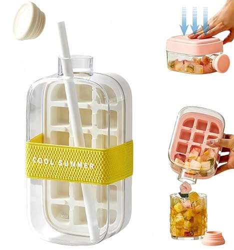 Water Bottle,2-in-1 Ice Cube Maker Bottle with Straw, Portable Ice Mold Cup, Easy Release Press Ice Tray, Reusable Summer Drink Bottle, Leakproof, BPA Free, 800ml (White, 800ml)
