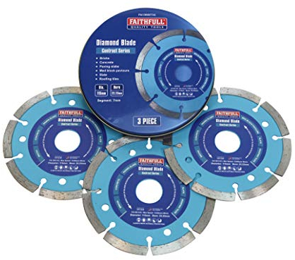 Faithfull FAIDBSET3C Paving Slab, Concrete, Brick and Roofing Tiles, General Purpose Diamond Cutting Blade Triple Pack 115mm (4.5 Inch) with Storage Tin, Blue