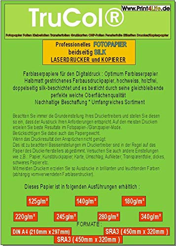 Beidseitig 125x 245g /m² Silk halbmattes Fotopapier A3 Fotokarton für Laserdrucker Kopierer | 420mm x 297mm | Professional Laser-Papier | doppelseitig hochweiß matt beschichtet + bedruckbar |