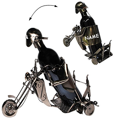 alles-meine.de GmbH Flaschenhalter/Flaschenständer - Motorrad/Motorradfahrer - aus Metall - incl. Name - ideal für Wein, Sekt, Bier u.v.m. - Motorrad/Biker - Moped - FA..