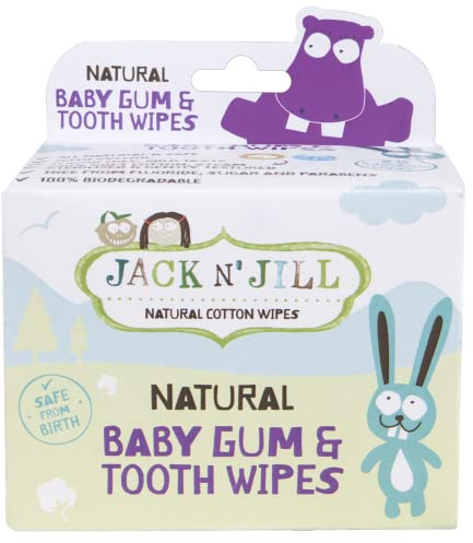 Jack N' Jill Natural Baby Gum & Tooth Wipes - 25 pcs, Baby Oral Cleaner, Individually Wrapped, Contains Only Water & Xylitol, Made from Soft Cotton, Free from Fluoride & Sugar, Safe for Newborn Babies