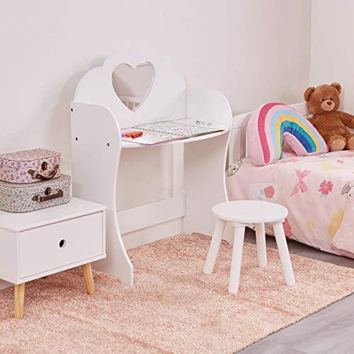 Liberty House Toys White Wooden Dressing Table & Stool Set, Wood, 81.5cm H x 62.5cm W x 34cm D