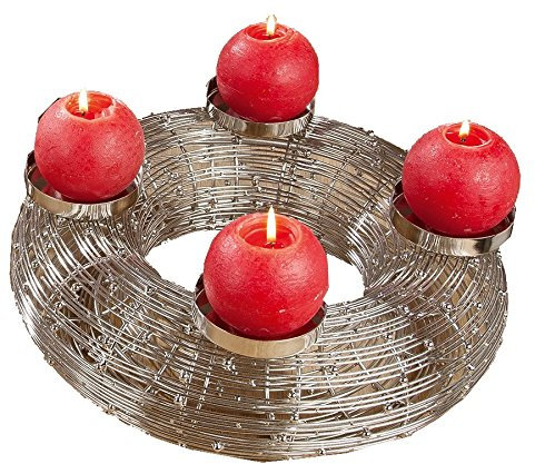 GILDE Adventskranz aus Metall modern in Silber - Edelstahl Weihnachtskranz Adventsleuchter Kerzenleuchter Kerzenkranz 46x46x15cm