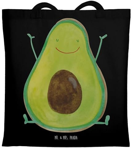 Mr. & Mrs. Panda Tragetasche Avocado Glücklich - Geschenk, Beuteltasche, Veggie, Gesund, Frucht, Vegan, Shopper, Umhängetasche, Juhuu, Stoffbeutel,