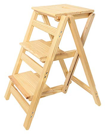 Taburete Plegable de 3 peldaños Escalera Taburete, Silla de Madera para el hogar Escalera de Seguridad Escalera Antideslizante Taburete Alto Home Garden Tool Altura 66 cm Trabajo Pesado Máx. 150 kg