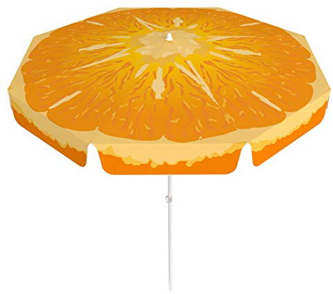 Vispronet® Runder Sonnenschirm mit Volant ∅ 180 cm Orange ✓ 2-teiliger Schirmstock ✓ 4-teilig Bedruckt ✓ Durchdruck des Motivs ✓ kippbar