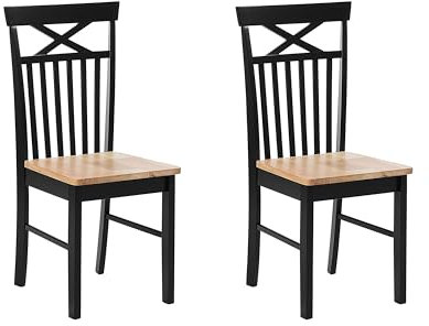 Beliani Esszimmerstuhl 2er Set schwarz/braun Lanhausstil Houston