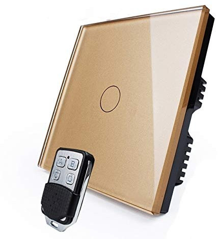 KONOQ Luxury Glass Panel Smart Touch Light Switch - Remote DIMMER (1 Gang / 1 Way, Gold)