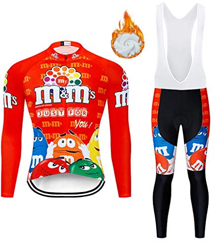 Moxilyn Maglia da ciclismo da uomo, in pile a maniche lunghe + pantaloni imbottiti in gel 9D, pantaloni antivento, a maniche lunghe, abbigliamento da ciclismo, traspirante e assorbente