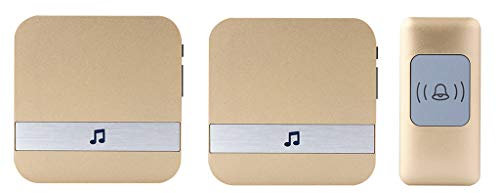 LIUXIUER Wireless Doorbell Waterproof, 4 Levels of Volume Adjustment / 52 Music Melody Wireless Remote Control Doorbell, 1 Transmitter 2 Receivers / 300M (984FT) Transmission Distance,Gold