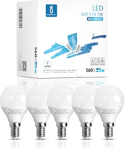 Aigostar Led E14 Kaltweiß 7W Leuchtmittel Lampe Glühbirnen 6500K 620 Lumen Abstrahlwinkel 180 Grad Energiesparend, Multipack mit 5 Lampen