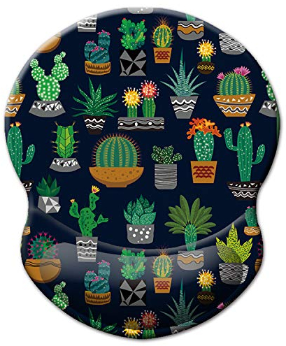 ITNRSIIET Tapis de Souris Ergonomique,avec Support de Repose-Poignet en Gel,Tapis de Souris Gaming pour Ordinateur Portable, Bureau, Antidérapant Imperméable,Cactus Mignon