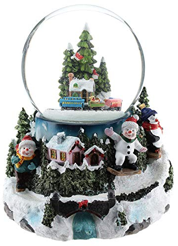 Holyart Schneekugel mit Dorf und kleinem Zug, 17 cm