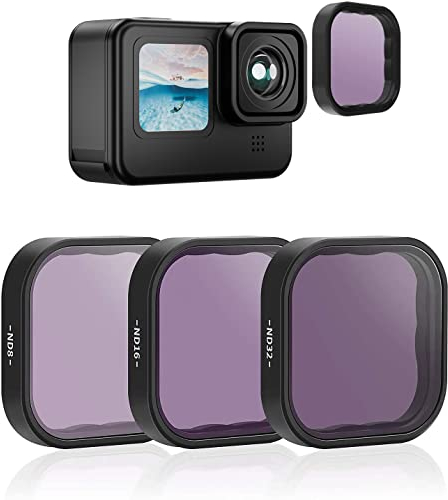 TELESIN 3 Pezzi Filtro a Densità Neutra ND8 ND16 ND32 Compatibile con GoPro Hero 12 Hero 11 Hero 10 Hero 9 Nero- Kit Filtro Obiettivo Protezione Obiettivo per Go Pro 11 10 9 Accessori Fotocamera