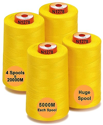 New brothread - 28 Optionen - 4 Große Konen 5000M Allzweck Polyester Nähgarn 40S/2 (Tex27) zum Nähen, Quilten, Patchwork, Serger und Overlock - Lemon
