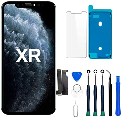 Hoonyer Écran iPhone XR Noir, LCD Écran Tactile Digitizer Assembly avec Kit De Réparation Complet + Protecteur D'écran + Adhésif Étanche