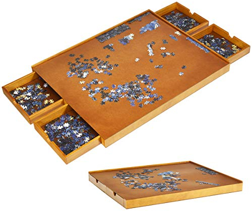 DREAMADE Puzzletisch aus Holz, 80 x 65cm, Puzzleboard mit 4 Schubladen, Puzzle-Speichersystem mit ebener Arbeitsfläche, Puzzlematte, Puzzlebrett für 1000-1500 Teile