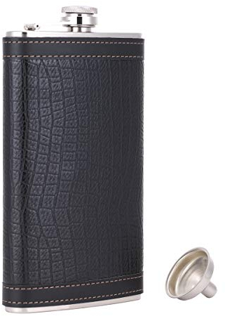 TANEAXON Flachmann mit Trichter und Box, Edelstahl, auslaufsicher, 340 ml, Schwarz