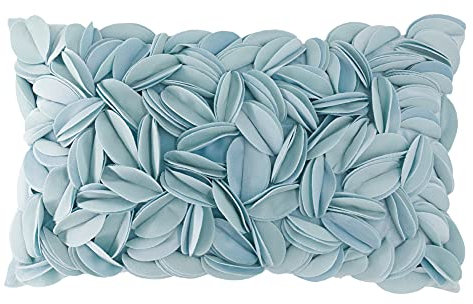 KINGROSE Handgefertigter 3D-Kissenbezug mit floralem Akzent, weicher Kissenbezug, wunderschöner Kissenbezug für Sofa, Couch, Bett, Heimdekoration, 30,5 x 50,8 cm, Samt, hellblau