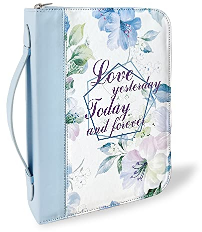 GraduatePro Bibelhülle mit Reißverschluss Leder Groß für Männer Frauen Bibel Buchumschlag Prägung Wasserdicht Tragbar Handtasche Geschenk Blau