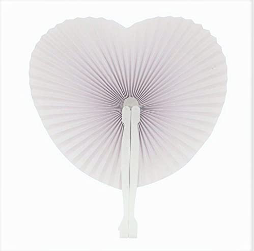 Lizzy 24 x White Heart Shape Paper Fan | White Paper Fans Folding Handheld Wedding Decorations Fans for Summer Wedding DIY Favours