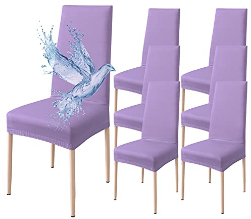 Poligino Stuhlhussen 6er Set Wasserdicht Stretch Universale Weich und Bequem, Stuhlbezug für Haus, Küche, Hochzeit, Restaurant, Party, Hotel, Zeremonie, Bankett - Flieder