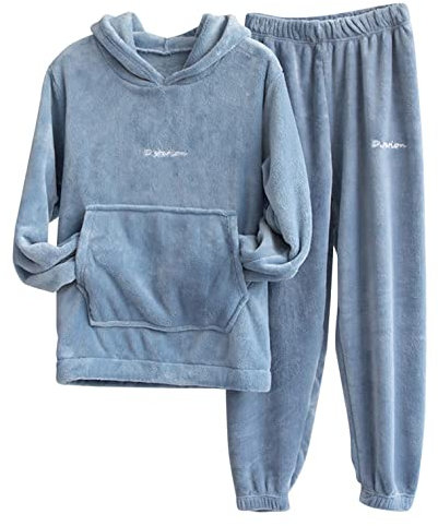 SGSD Pigiama Lungo in Cotone da Donna - Tuta in Morbido Pile - Tuta da Jogging - Pigiama Invernale Caldo - per il Tempo Libero, A-Blu, Taglia Unica