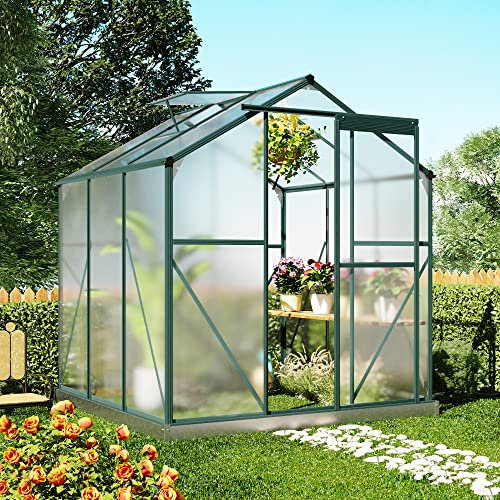 Topchances Serre de jardin en aluminium 4 saisons chalet en polycarbonate avec fond de teint et fenêtre pour semis, plantes et plantes en plein air (1,8 x 1,8 m, vert)