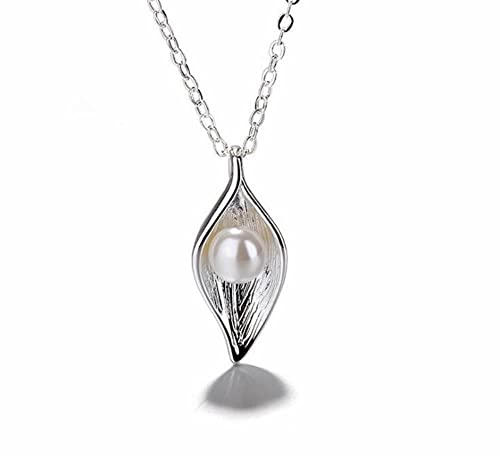 YINGQI 925 Sterling Silber natürliche Süßwasserperlenkette Blatt Set Kette Silber gebürstet Schlüsselbeinkette Silberschmuck