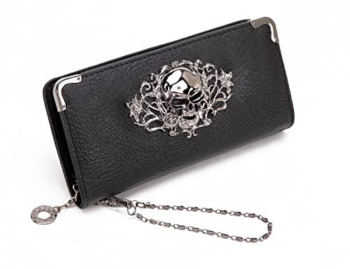 Ecohaso Portefeuille gothique à fermeture éclair pour femme - Grande capacité - Motif tête de mort, A-noir, Étui portefeuille pour cartes