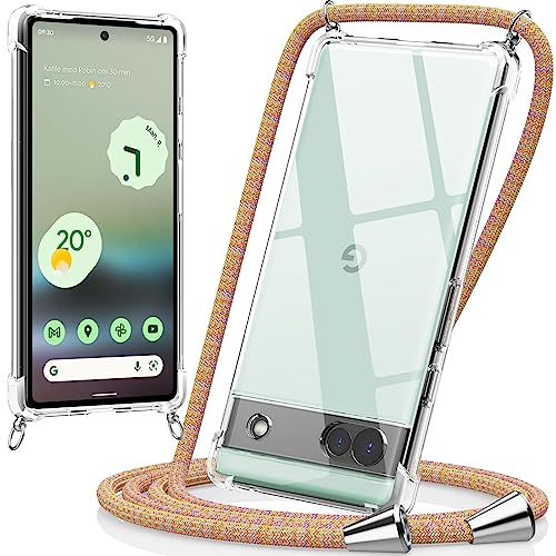 caslord Handyband für Google Pixel 6a 6,2, Hülle mit Band zum Umhängen TPU Handyhülle [Stoßfest] [Kameraschutz] [Längenverstellbar] -Rainbow