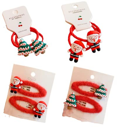 FEIFEI'S BOW Lot de 8 pinces à cheveux avec sapin de Noël, Père Noël, renne et bonhomme de neige - Ensemble cadeau pour filles et enfants - Accessoires pour cheveux - Barrettes (lot 02)