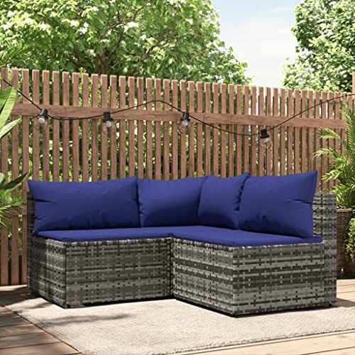 Revera 3-teiliges Gartensofa-Set mit Kissen aus Polyrattan Grau