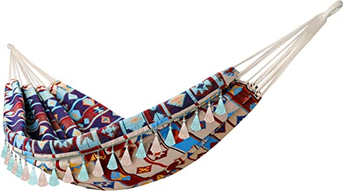 Hamaca colgante doble máx. 420 libras macramé para interiores y exteriores, patio, jardín, playa, vacaciones