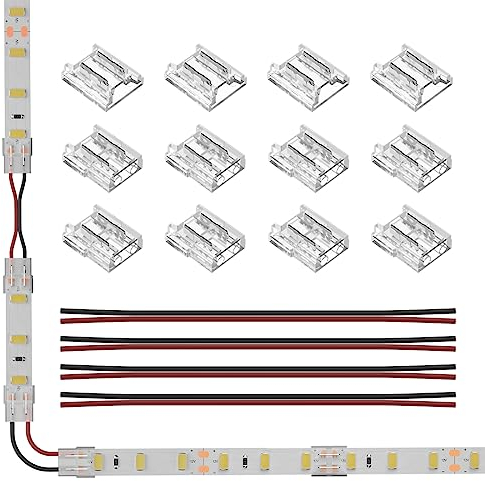 SEZO 2PIN SMD LED Strip Verbinder Kit LED Eckverbinder 12PCS 10mm Transparenter Ungeverdrahteter Lückenloser Lötfreier Board to Board/Board to Wire Connectors + 4PCS 15cm 22AWG Verlängerungsdraht