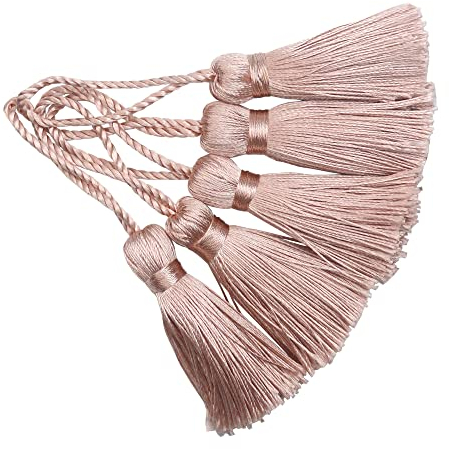 Makhry 20pcs 4,3 Zoll Handgemachte Seidige Mini Handwerk Quaste mit 2-Zoll-Kabel Schleife und Kleinen Chinesischen Knoten für Ohrringe,Lesezeichen,DIY Handwerk Zubehör (Pulver Schälen)