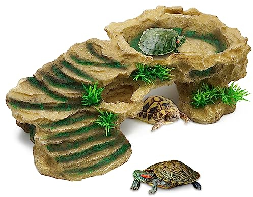 BREUAILY Plateforme de tortue en résine pour reptiles avec rampe d'escalade pour reptiles et grenouilles