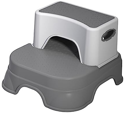 Baoblaze Tritthocker, doppelter Tritthocker für Kleinkinder, Toiletten-Töpfchentraining, Stabiler, Rutschfester Zwei-Stufen-Hocker für Kinder, Toilettenhocker, GRAU