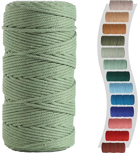 Makramee-Schnur, 3 mm, 200 m, Avocadogrün, Makramee-Garn, farbiges Baumwollseil, farbige Schnur für Heimwerker
