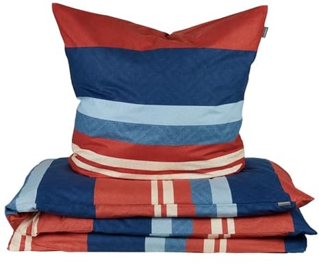 Schiesser Bettwäscheset Luca | Renforcé | aus nachhaltiger Produktion | 2-teilig | 135 x 200 cm + 80 x 80 cm | Streifen | Terrakotta-Blau